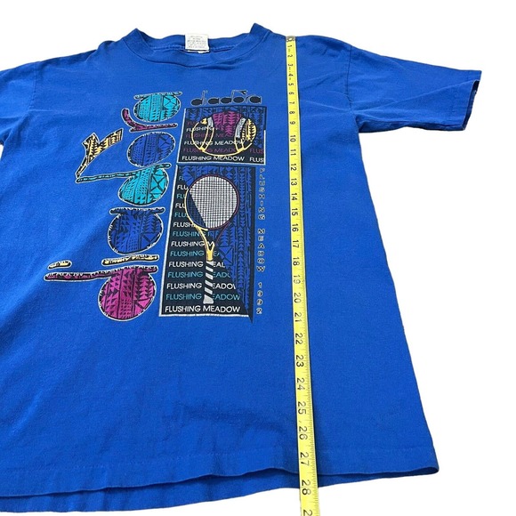 Vintage Diadora Tennis Tee Shirt Blue Medium Flushing Meadow 1992 - Picture 7 of 11
